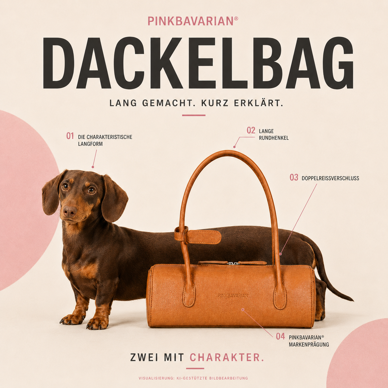 Die Dackelbag von PINKBAVARIAN® ist lang, eigenständig und unverwechselbar. Ihre markante Form gab ihr den Namen – und macht sie zu einer Tasche, die sich bewusst vom Gewohnten absetzt.